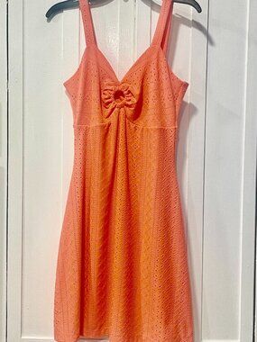 BCBG Paris Orange Strap Eyelet Dress With Keyhole Size S Casual, Party, Wedding
